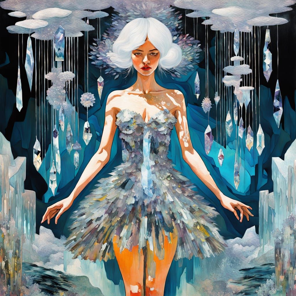 Ethereal Goddess in Glitched Post-Impressionist Style