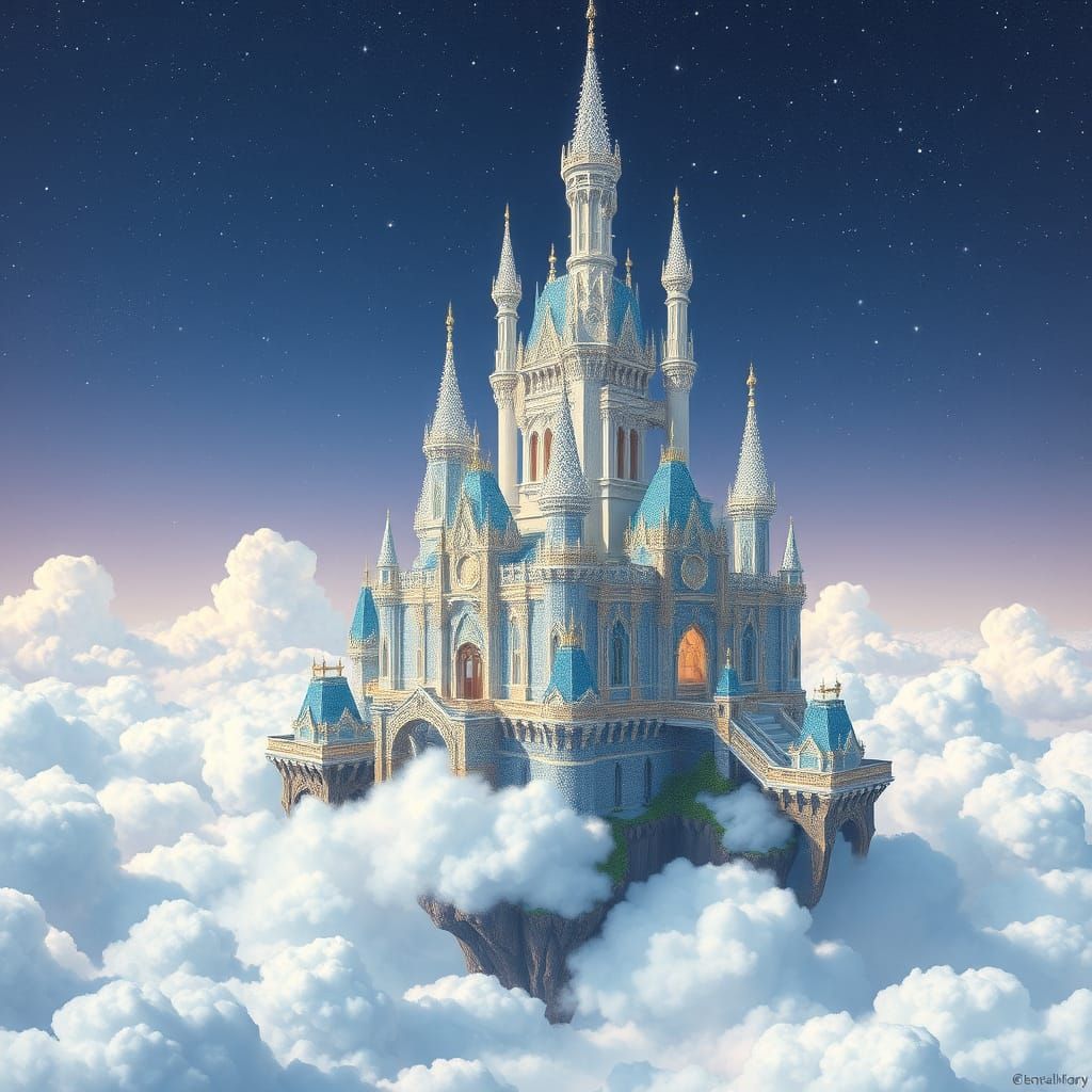 Floating Crystal Castle in Sci-Fi Style