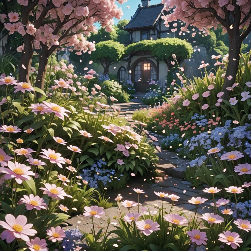 Glitter Flowers in 3D Anime Garden Art