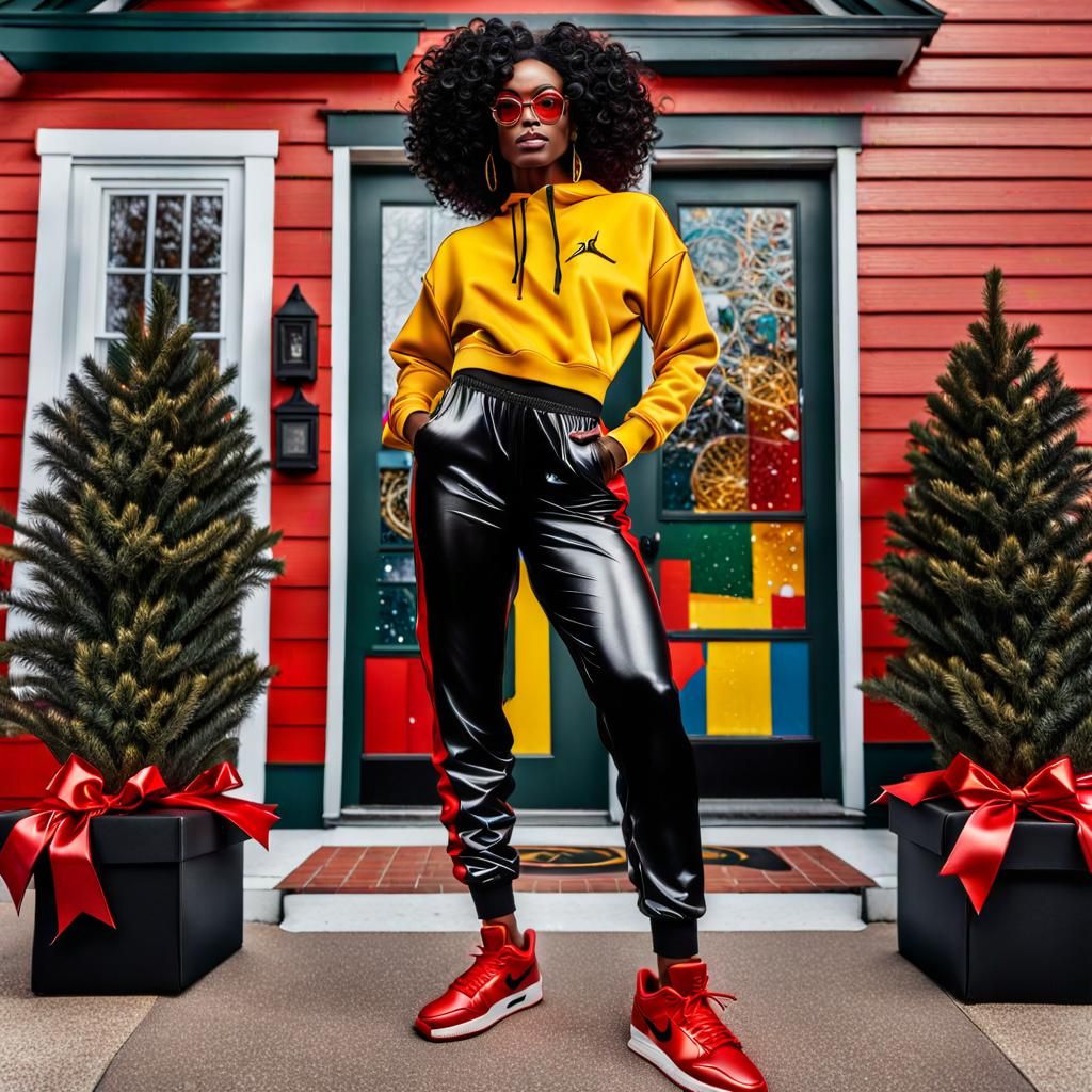 Hyperrealistic Christmas Photo of Model in Latex and Jordans