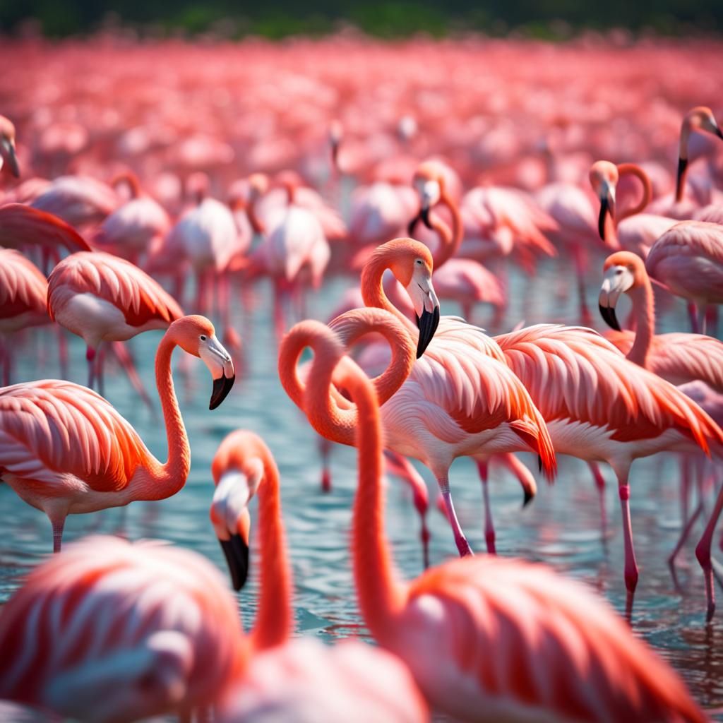Flock of Pink Flamingos in Bahamas