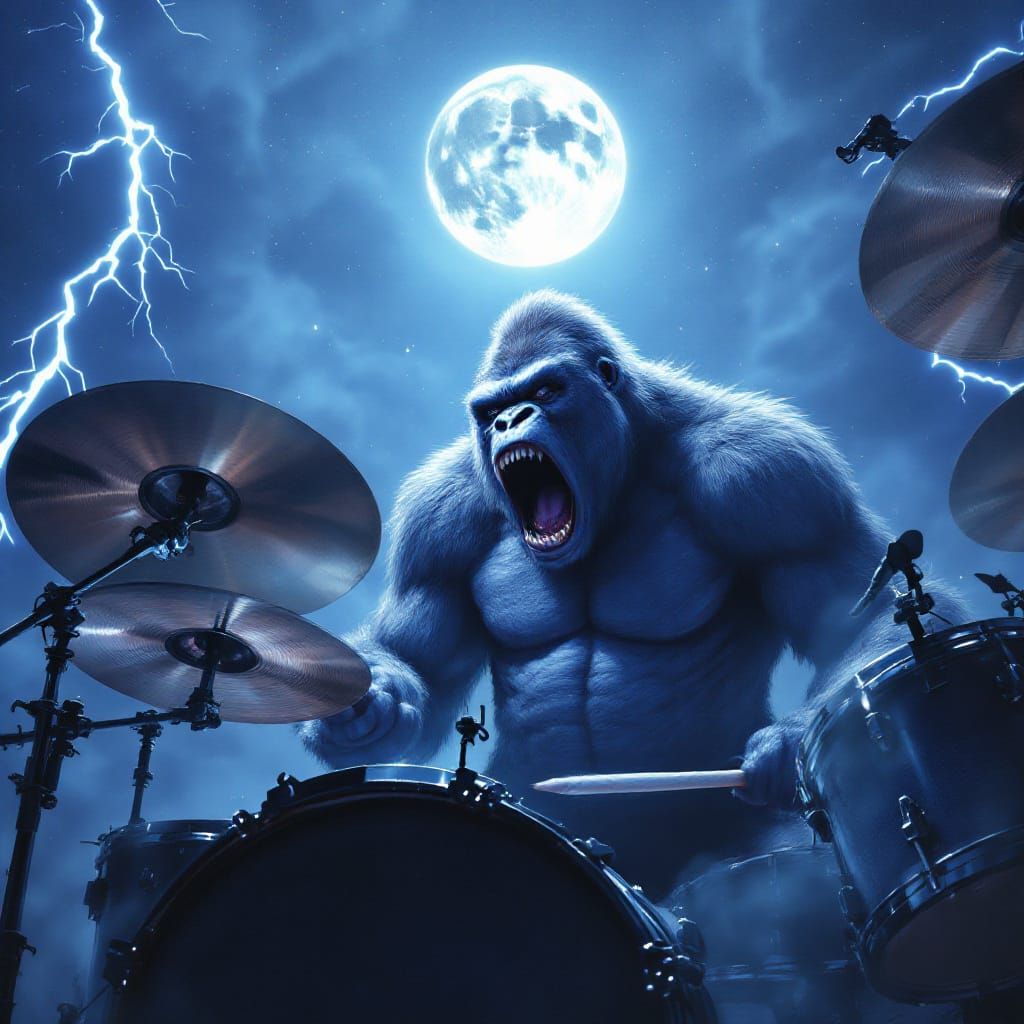 Gorilla Drumming to Heavy Metal Under Full Moon