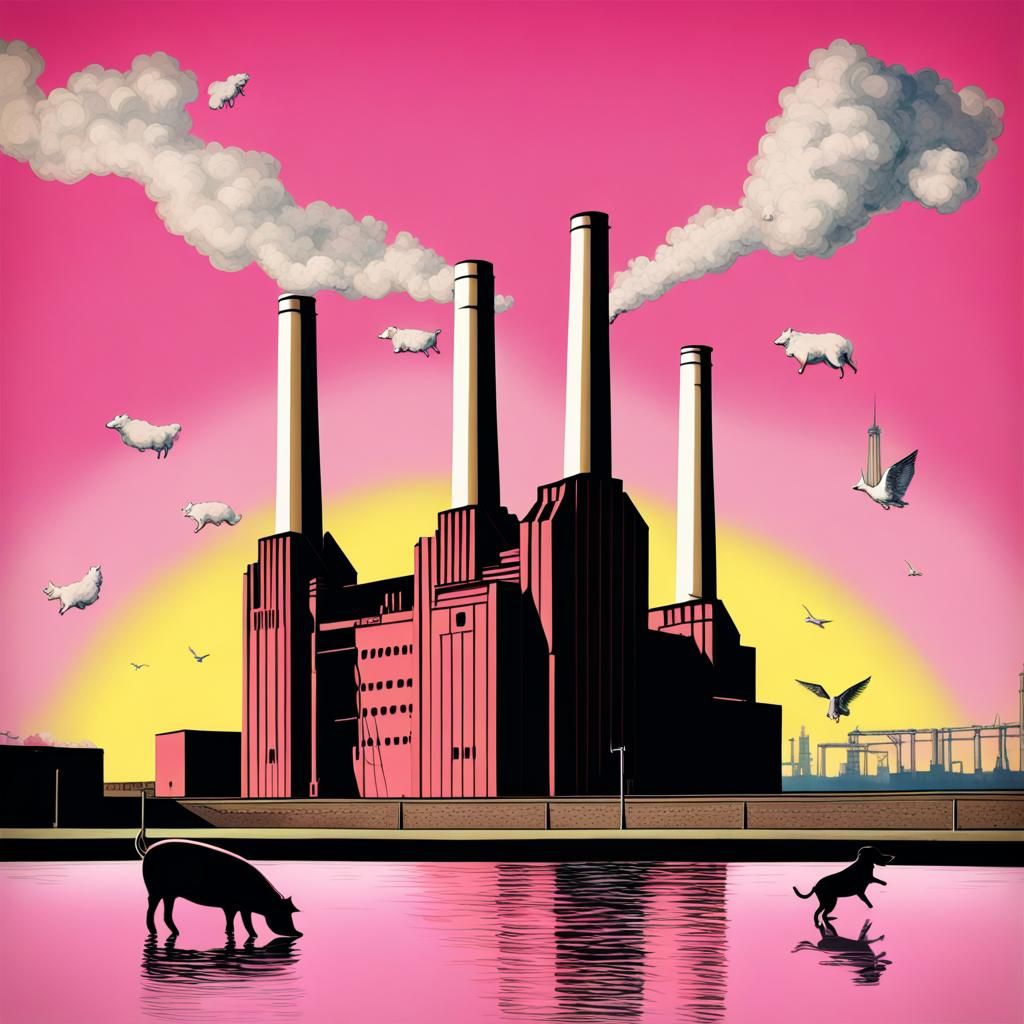 Battersea Power Station with Floating Animals