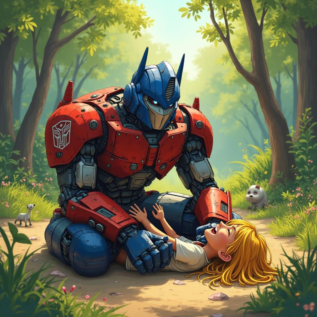 Optimus Prime: Forest Joy in Miyazaki Style