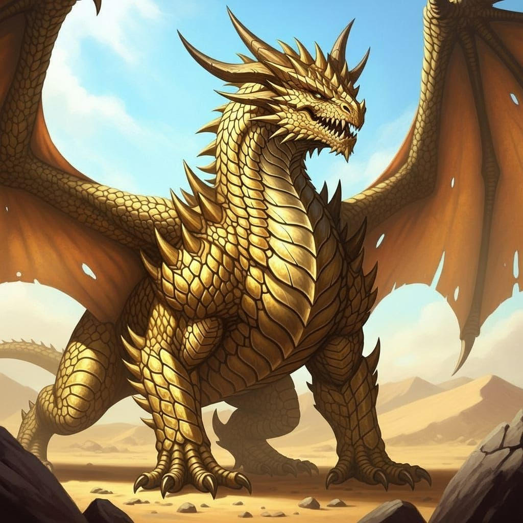Majestic Golden Dragon in Desert Sunlight