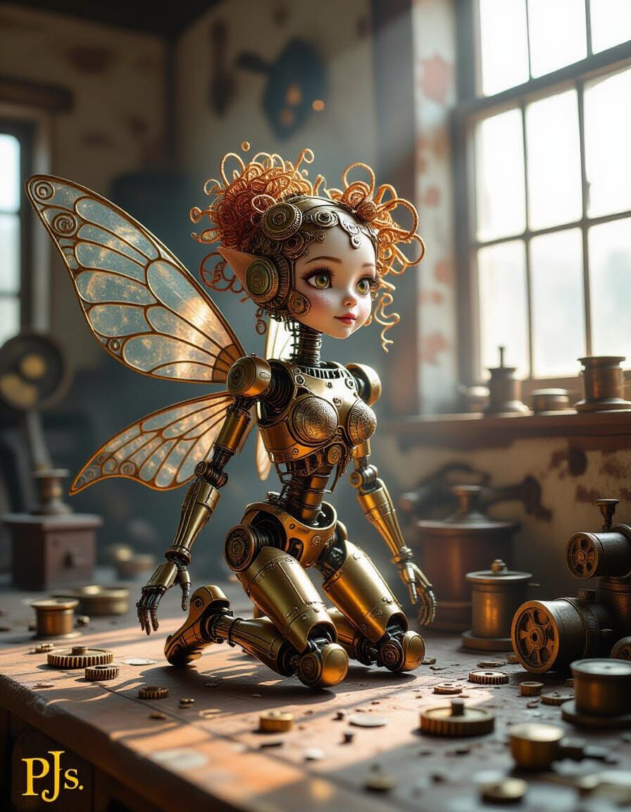 Mechanical Fairy Robot on Steampunk Workbench