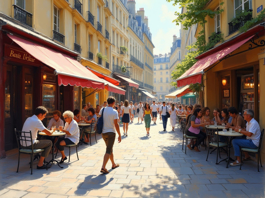 Sunny Paris Street Scene in Impressionist Style