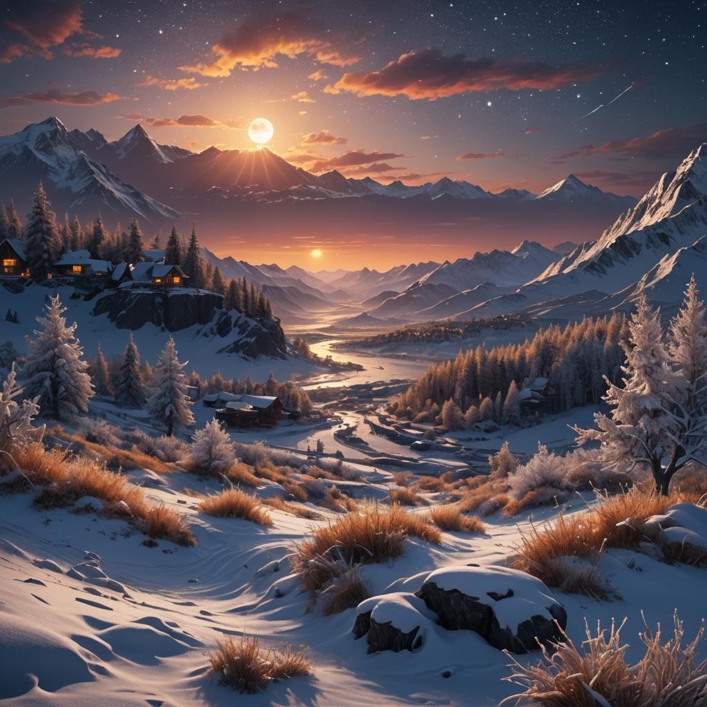 Stellar Winter Nightscape in Conceptual Art Style