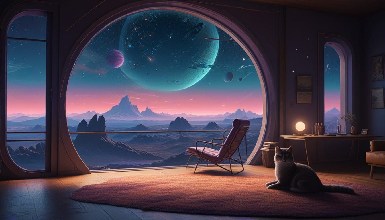 Sleek Futuristic Spaceship with Command Bridge and Starry Ex...