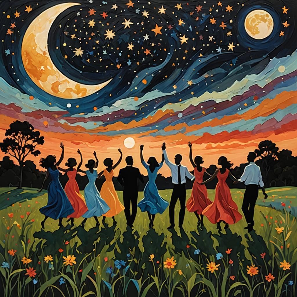 Silhouetted Dancers Under a Starry Sky