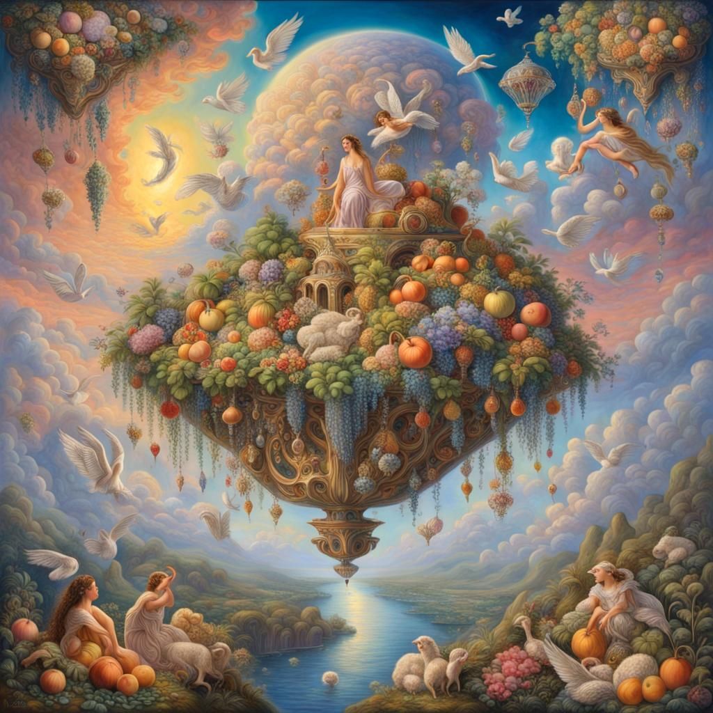 Floating Island in Clouds: Josephine Wall Style