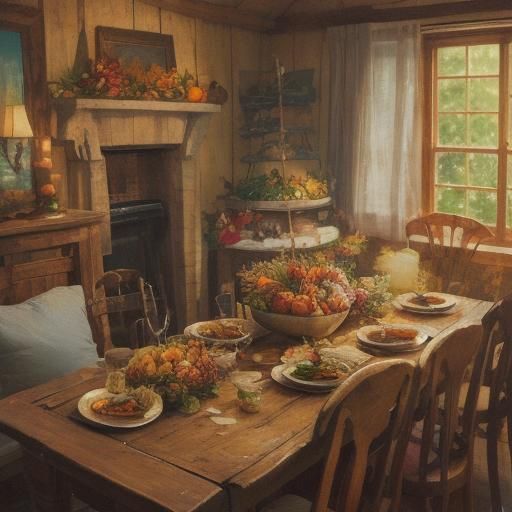Cozy Autumn Feast: Impressionist Mouse Still Life