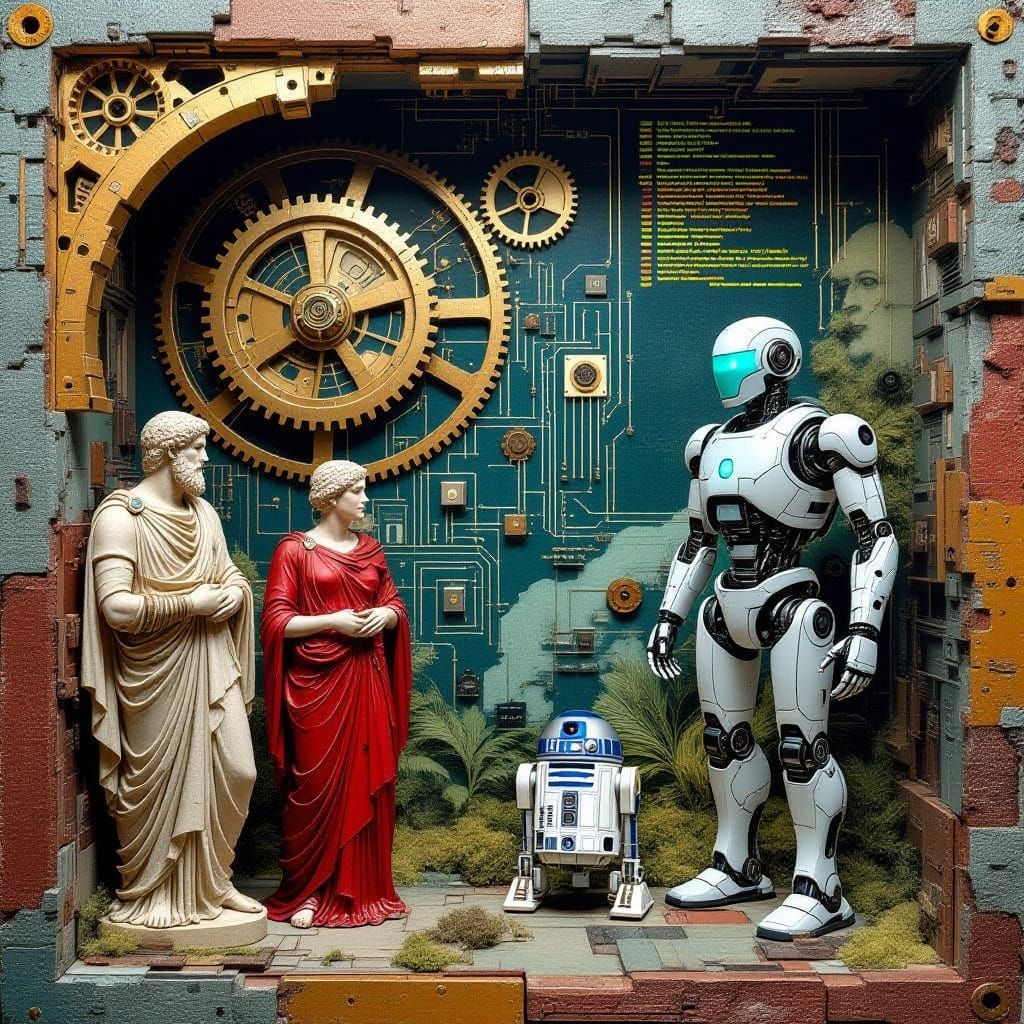 History of AI Diorama: Gears, Circuits, and Code