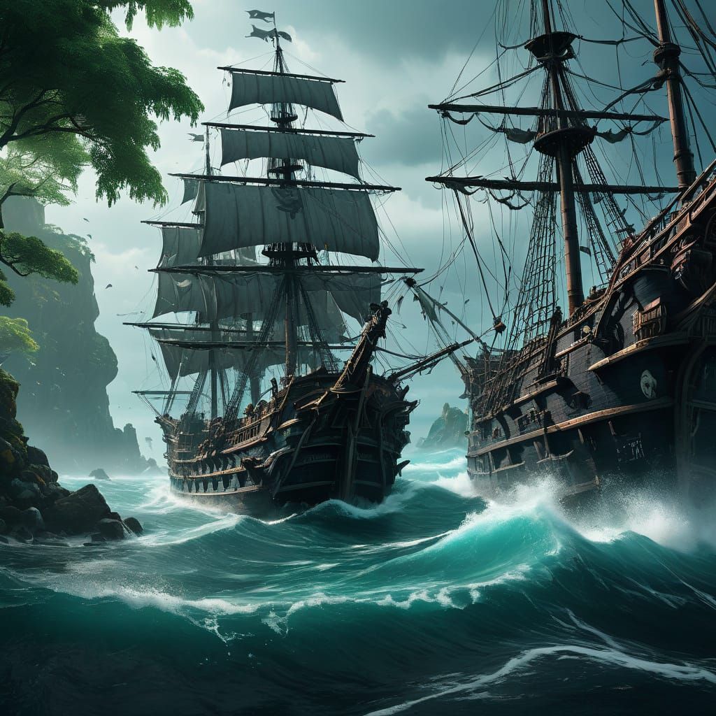 Heroic Captain Jack Sparrow on the Black Pearl in a Swashbuc...