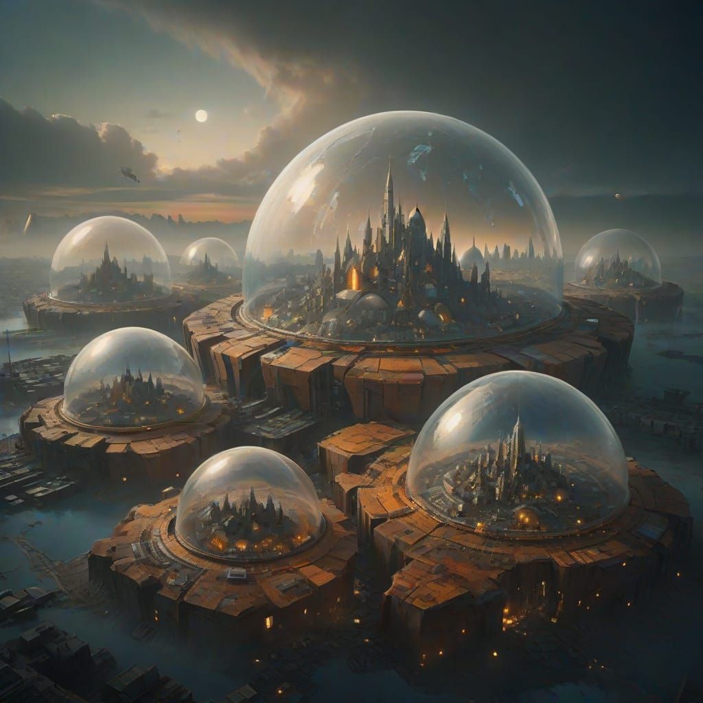 Dystopian Future: Colossal Domes on Fragmented Earth