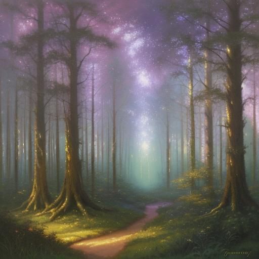 Sparkling Forest in Oil Painting Style