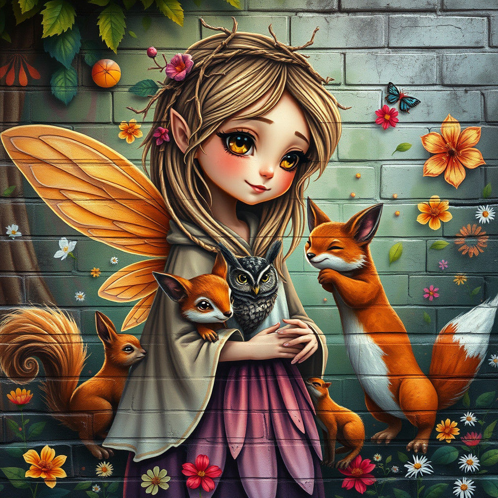Forest Fairy Mural in Street Art Style
