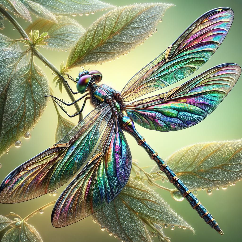 Dragonfly in Morning Light with Iridescent Wings