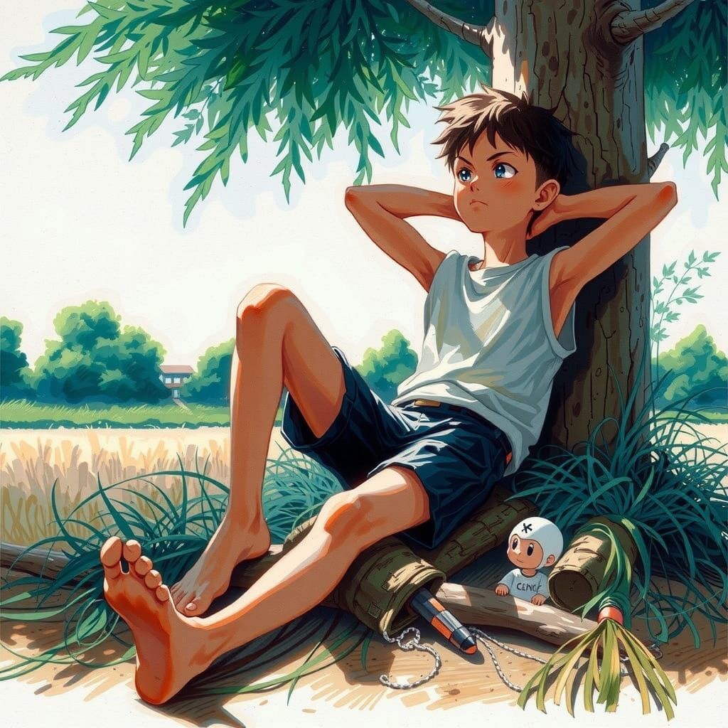 Dynamic Anime Character with Bold Colors and Textures