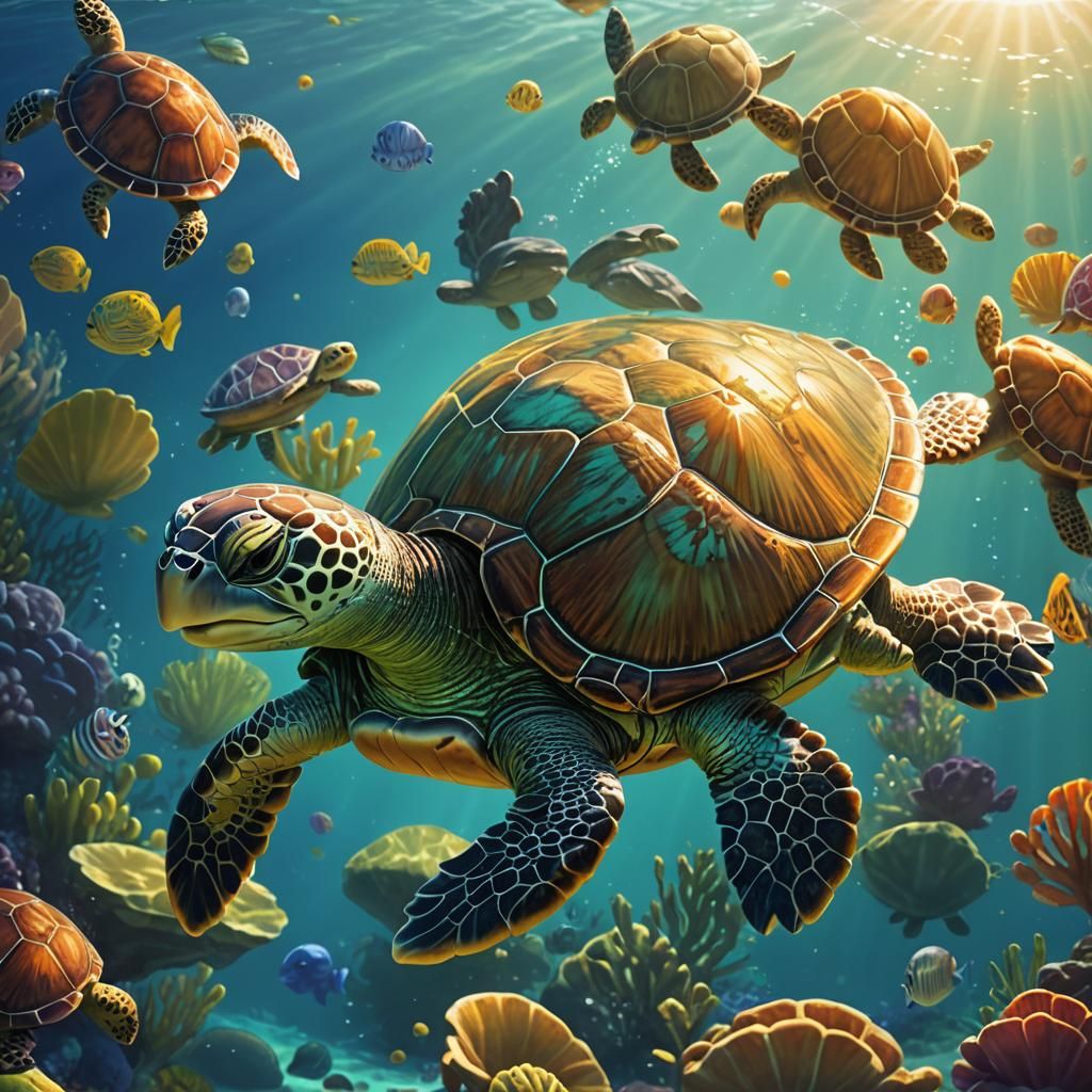 Happy Turtle's Ocean Adventure: Pixar 3D Digital Art