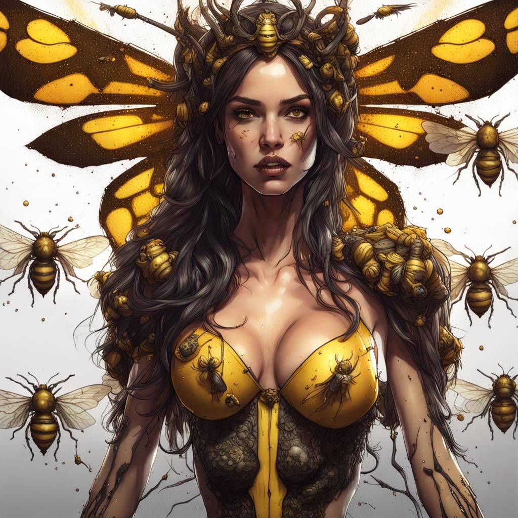Brunette Queen Bee in Stingy Bar: Digital Illustration
