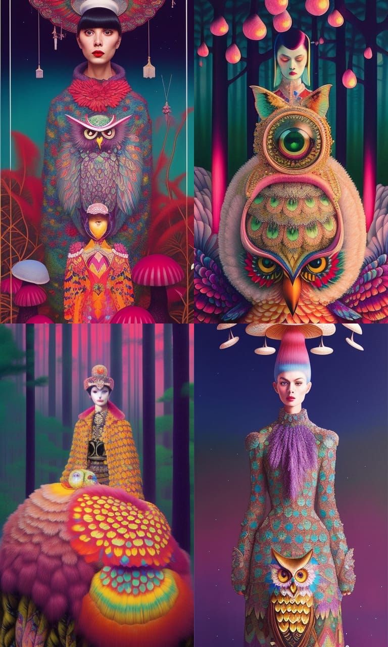 Owl with Mushroom in Fashion Magazine Style
