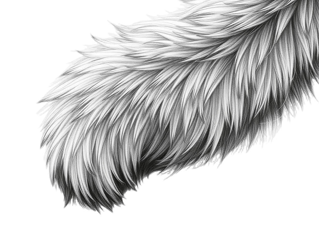 Surreal Wolf Tail in Hyper-Realistic Pencil Drawing Style