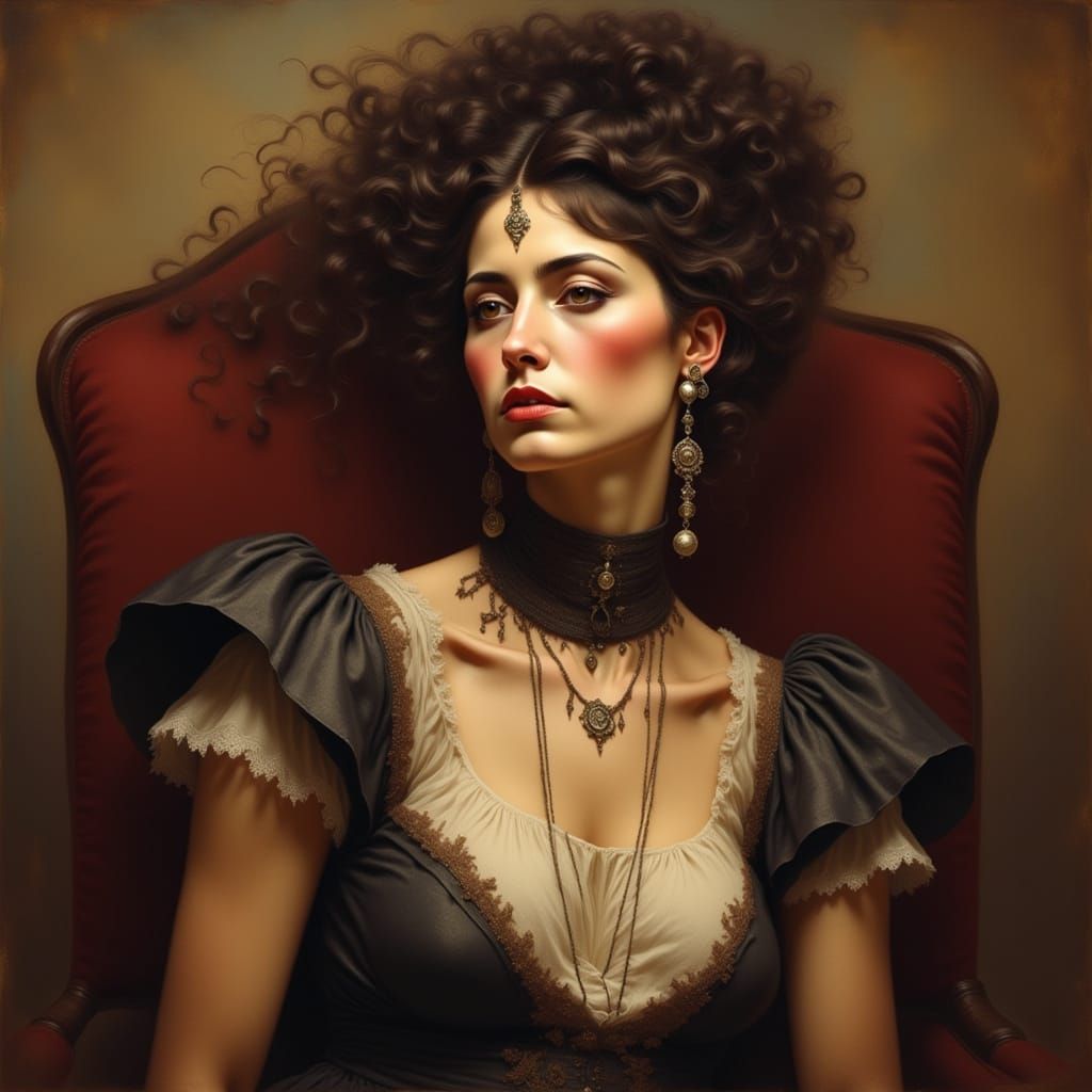 Ethereal Victorian Lady in Velvet Armchair