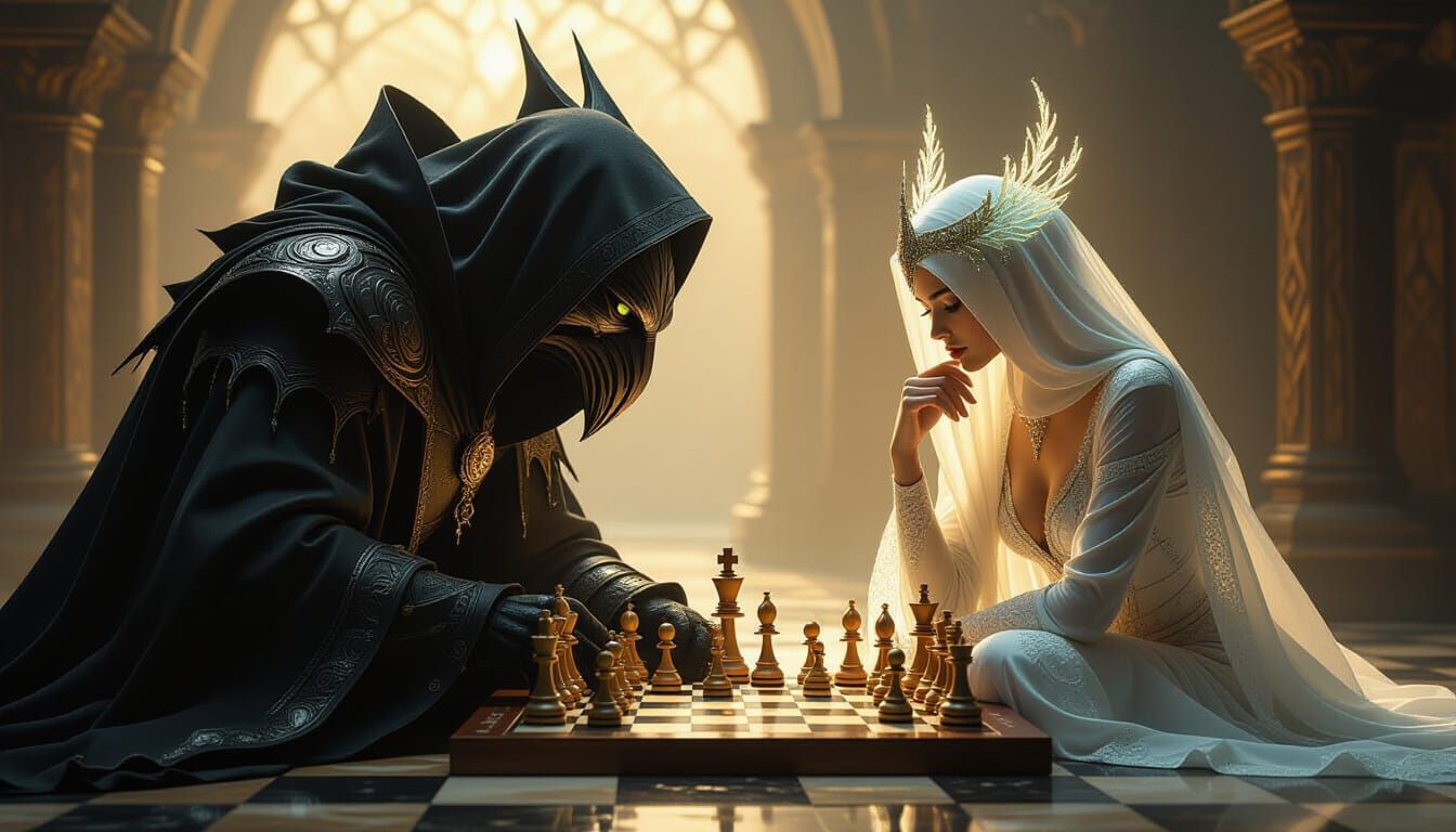 Predator and Prey Chess Match in Dramatic Light