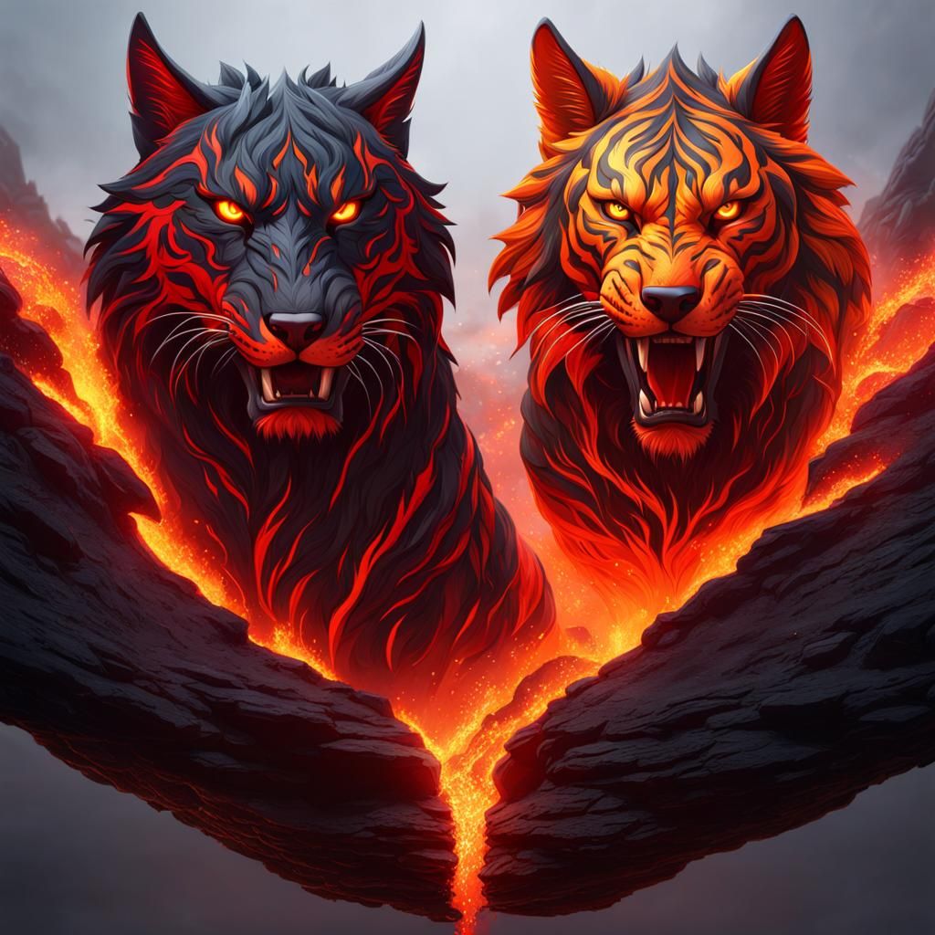Lava Wolf and Tiger Fantasy Concept Art