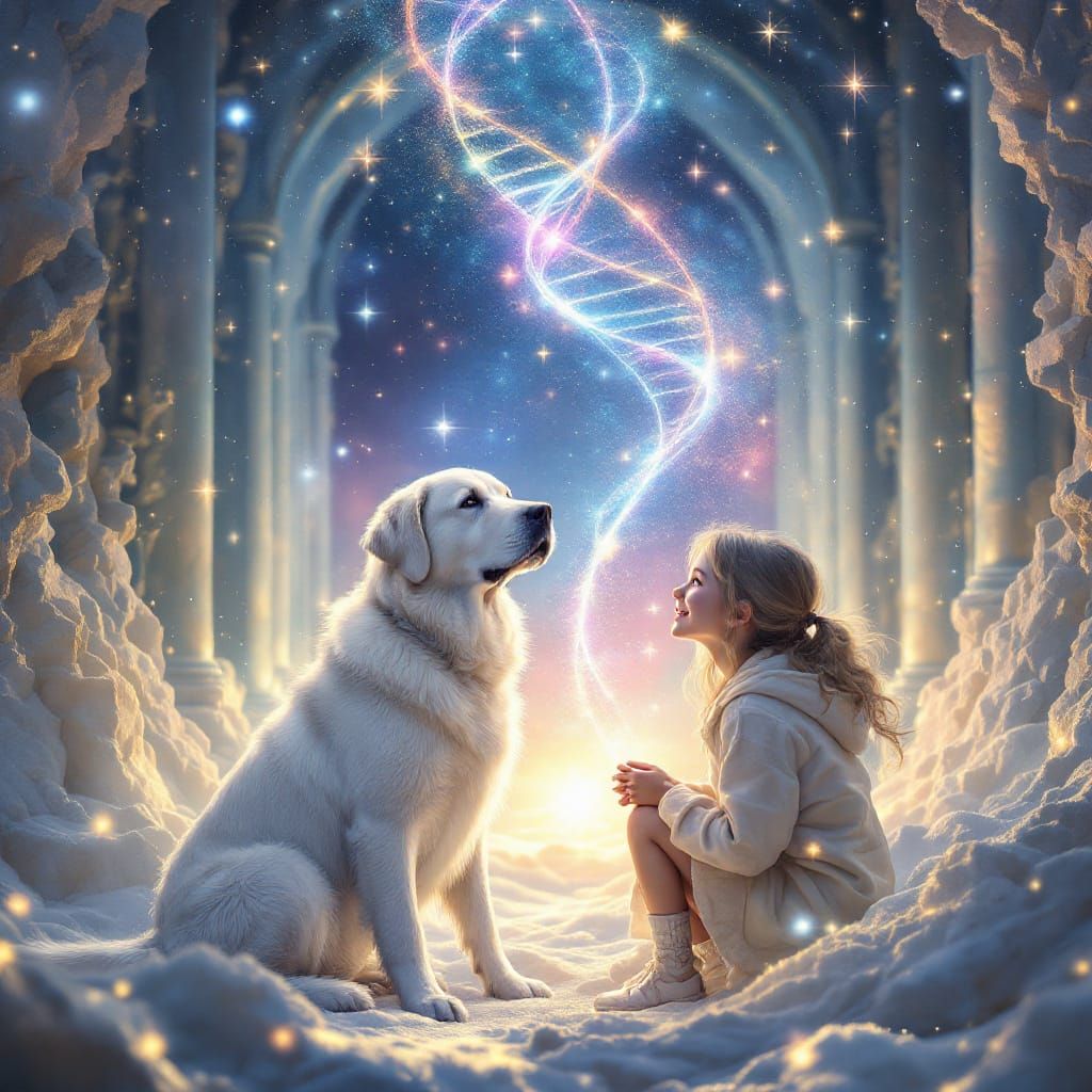 Labrador and Girl in Cosmic Celestial Chamber