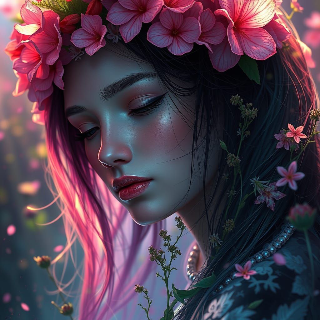 Mother of Herbs Portrait in Hyperdetailed Style