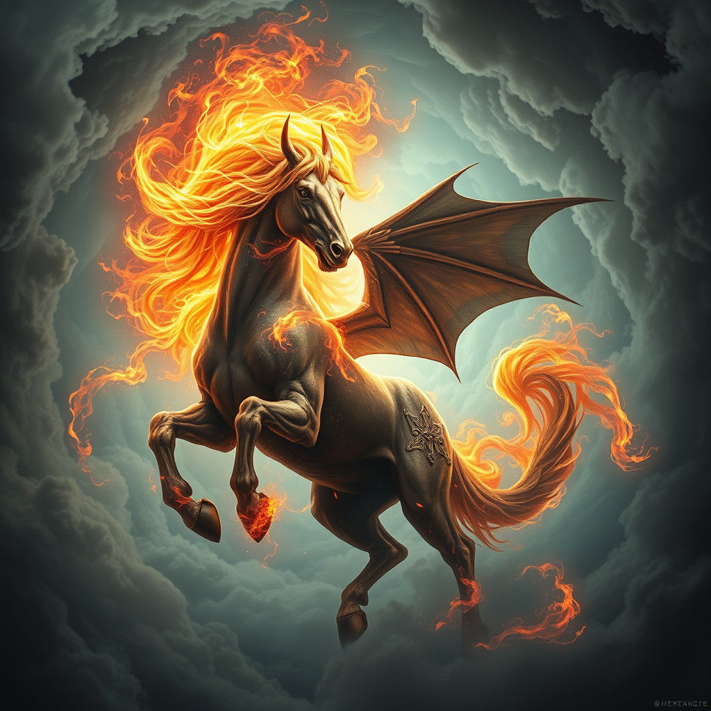 Fiery Demon Horse in Ethereal Fantasy Landscape