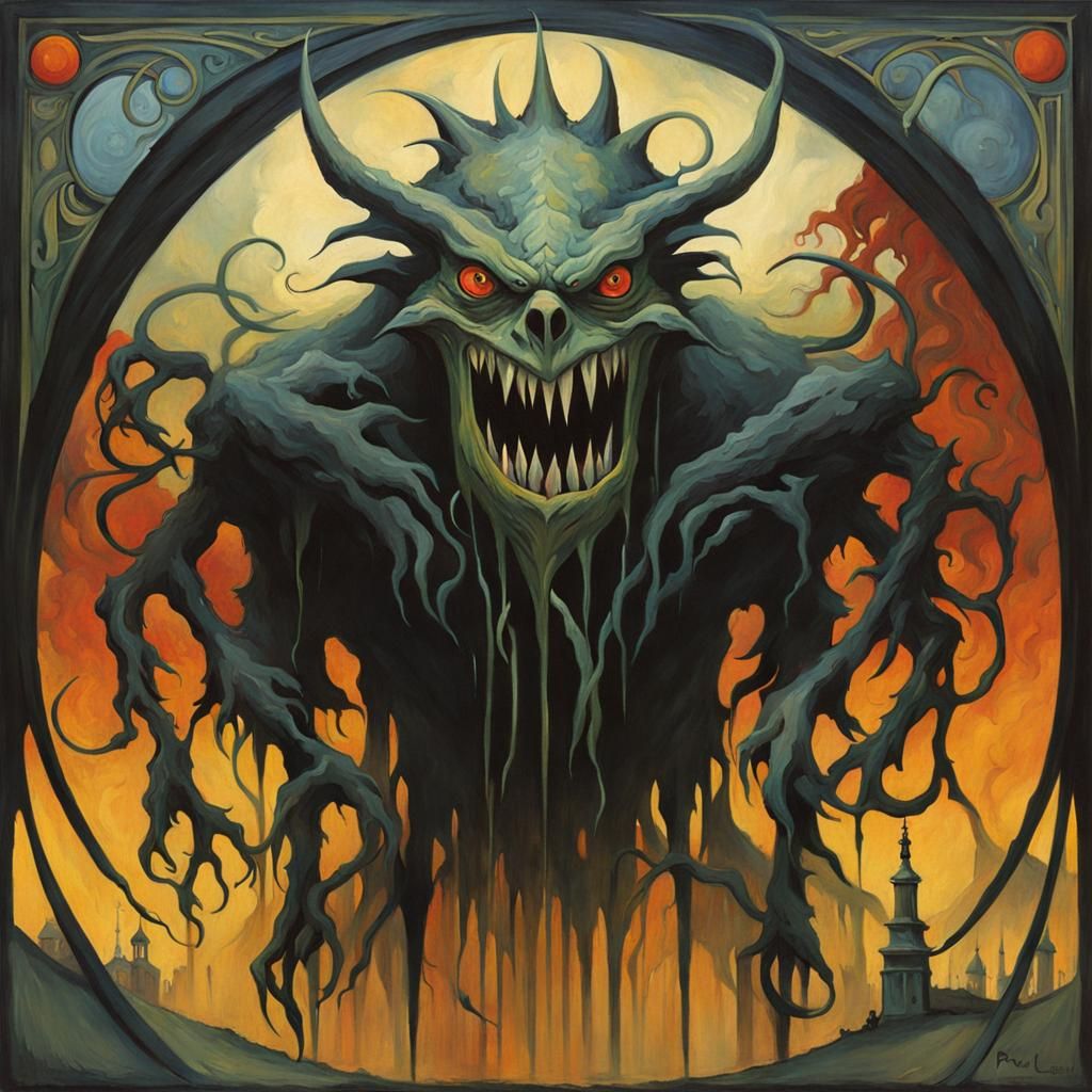 Frightening Fomorian Monster in Art Nouveau Style