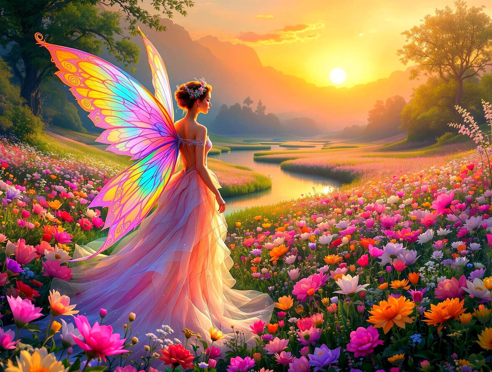 Ethereal Fairy in Vibrant Spring Bloom