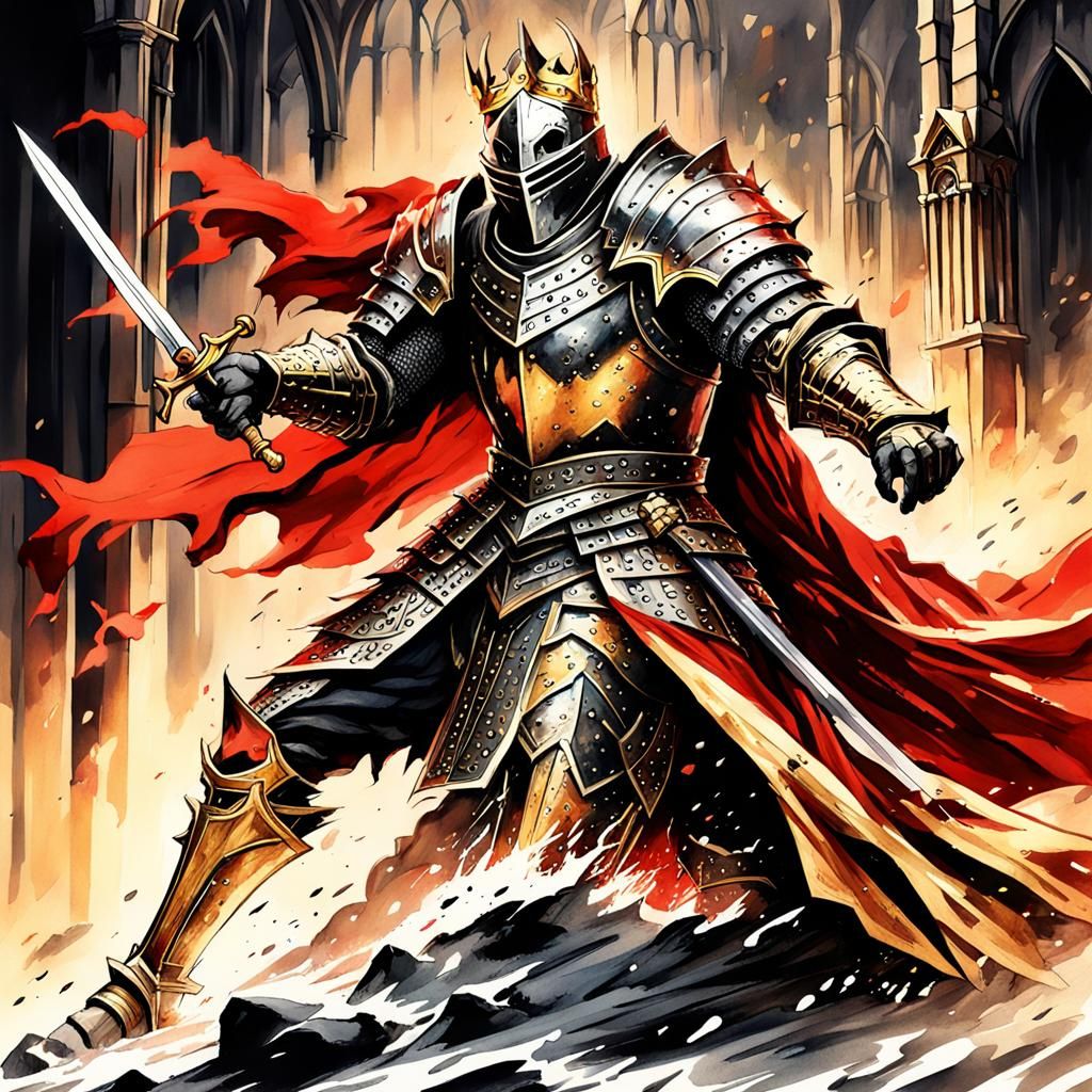 Knight on Direwolf in Dark Fantasy Battle