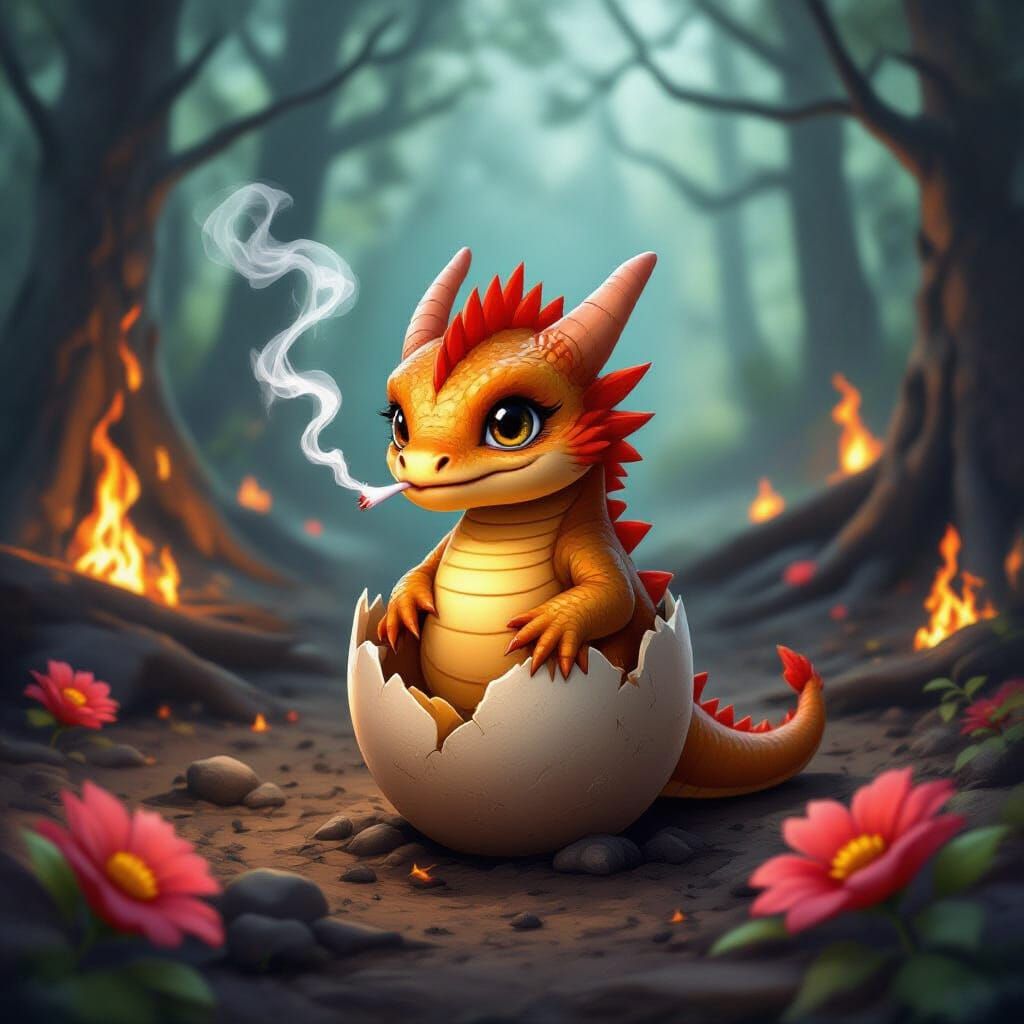 Cute Baby Fire Dragon Emerges From Egg