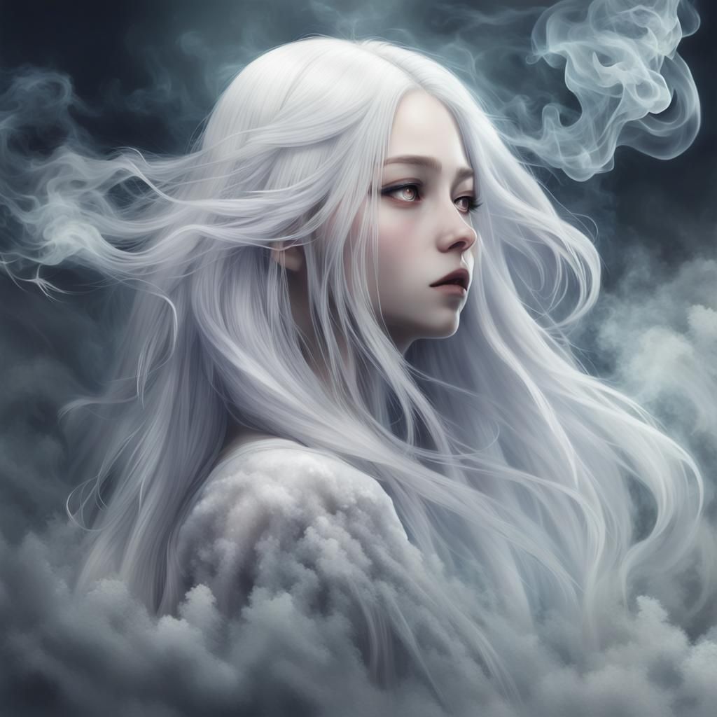 Ethereal Anime Girl with Smoke Hair in 4K