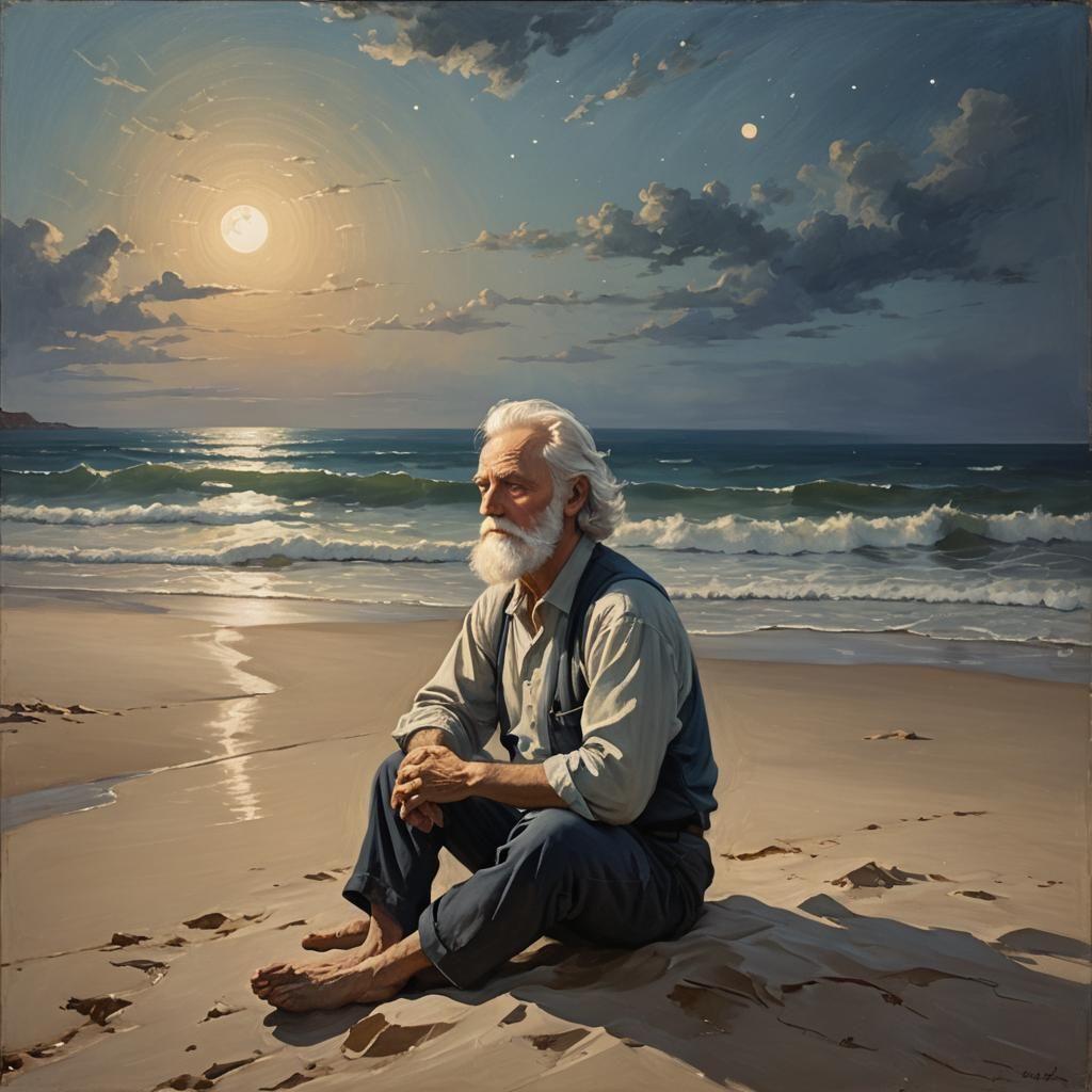 Peaceful Beach Scene in Impressionist Style