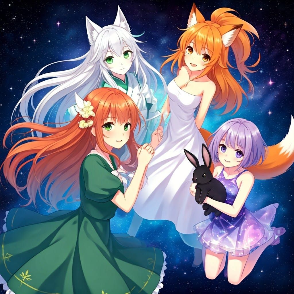 Anime Friends Floating in Space Wallpaper