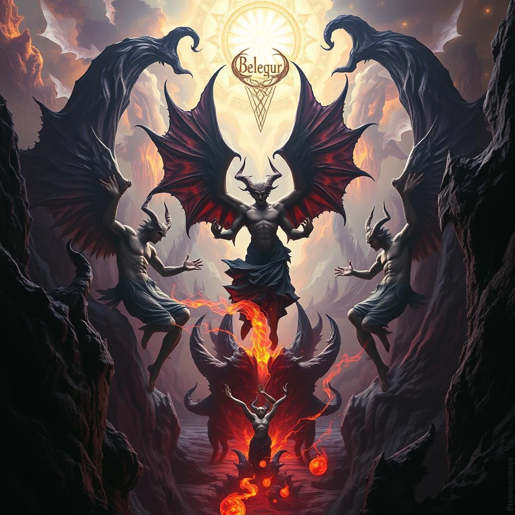 Diabolic Angels Dancing in Hellish Landscape