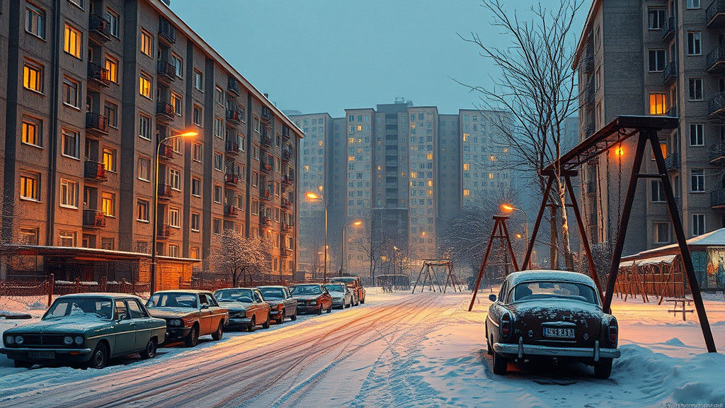 Soviet Winter Cityscape in Studio Ghibli Style