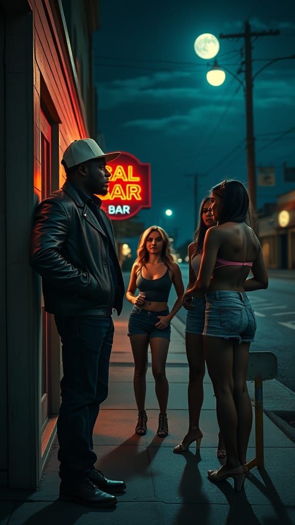 Confident Figure in Small Town Night Scene