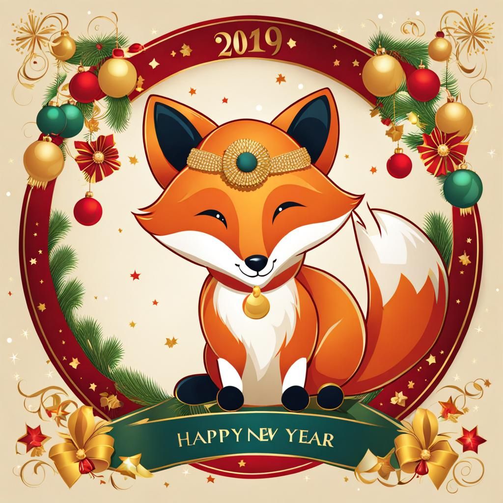 Festive Fox Wishes Happy New Year