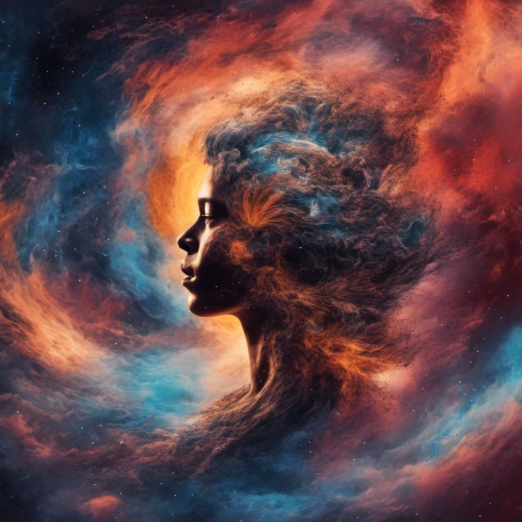 Nebula with Human Silhouette in Hyperreal Style