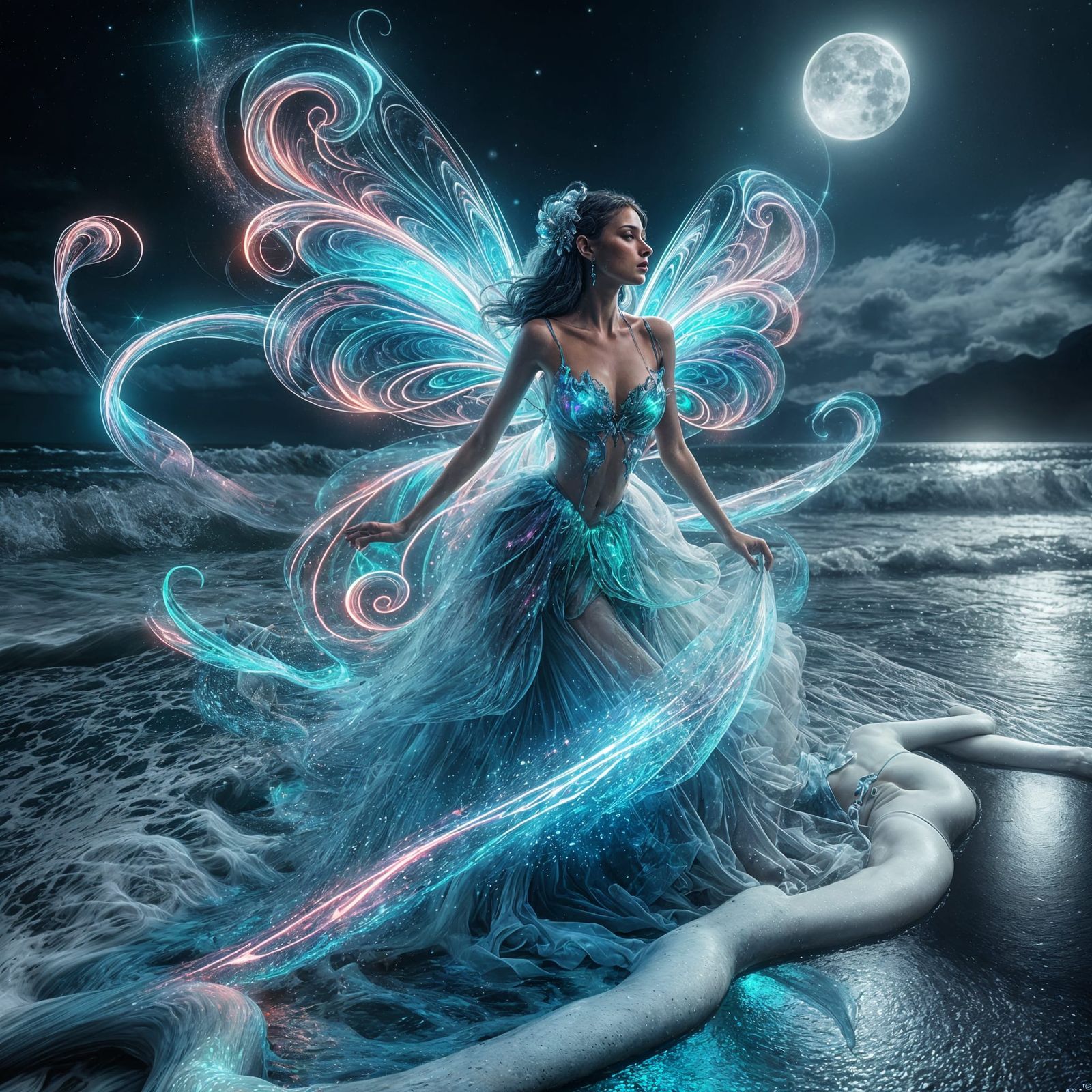 Majestic Hispanic Fairy Goddess in Oceanic Dreamscapes