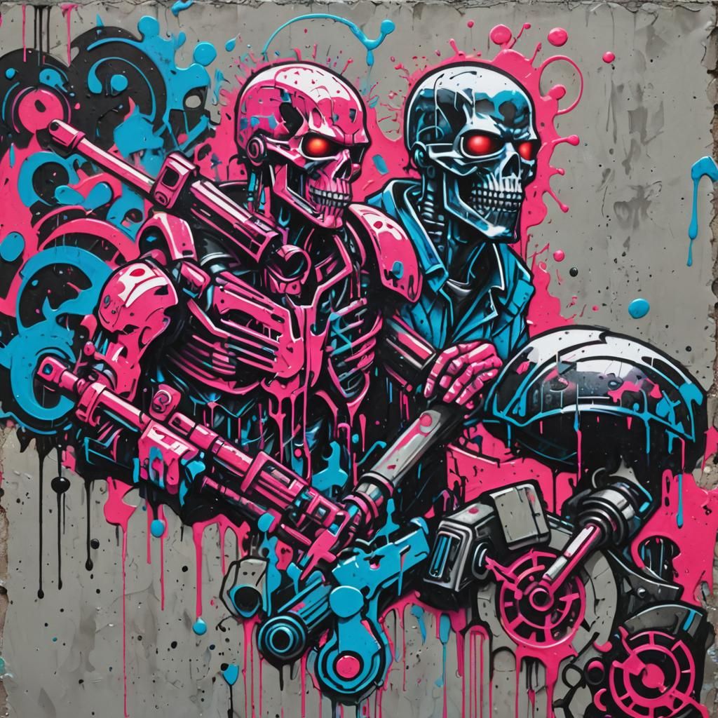 Jason vs Terminator: Graffiti Art in Dystopian City