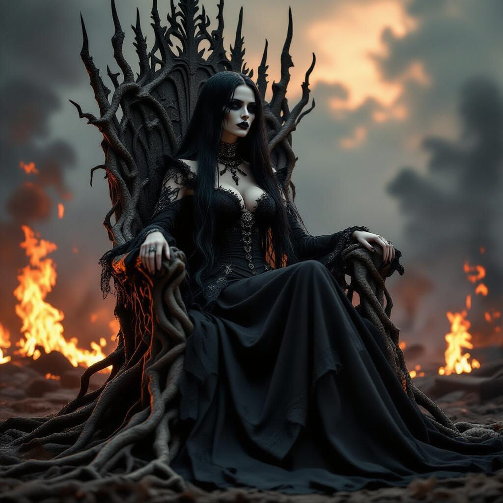 Gothic Queen on Bone Throne in Baroque Style
