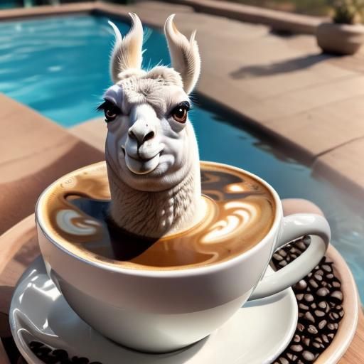 Exhausted Llama in Coffee Cup Cartoon