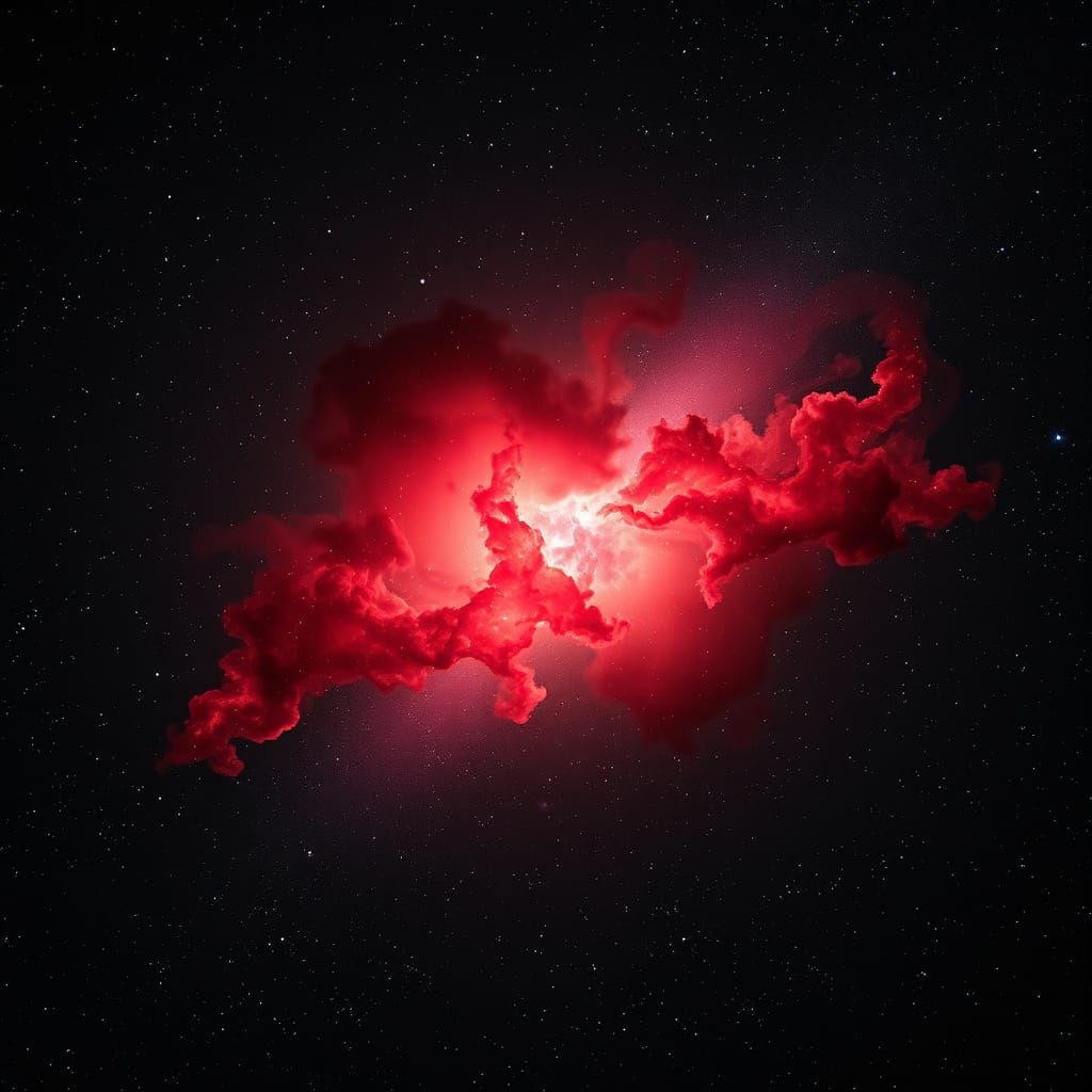Fiery Red Nebula Cloud Against Starry Black Space